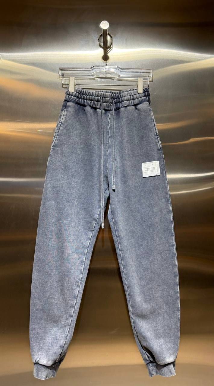 Acid Wash Denim Joggers in Faded Grey