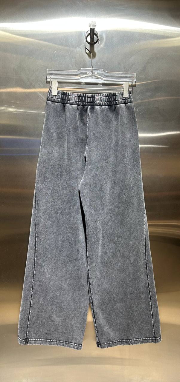 Acid Wash Wide-Leg Trousers in Acid Grey
