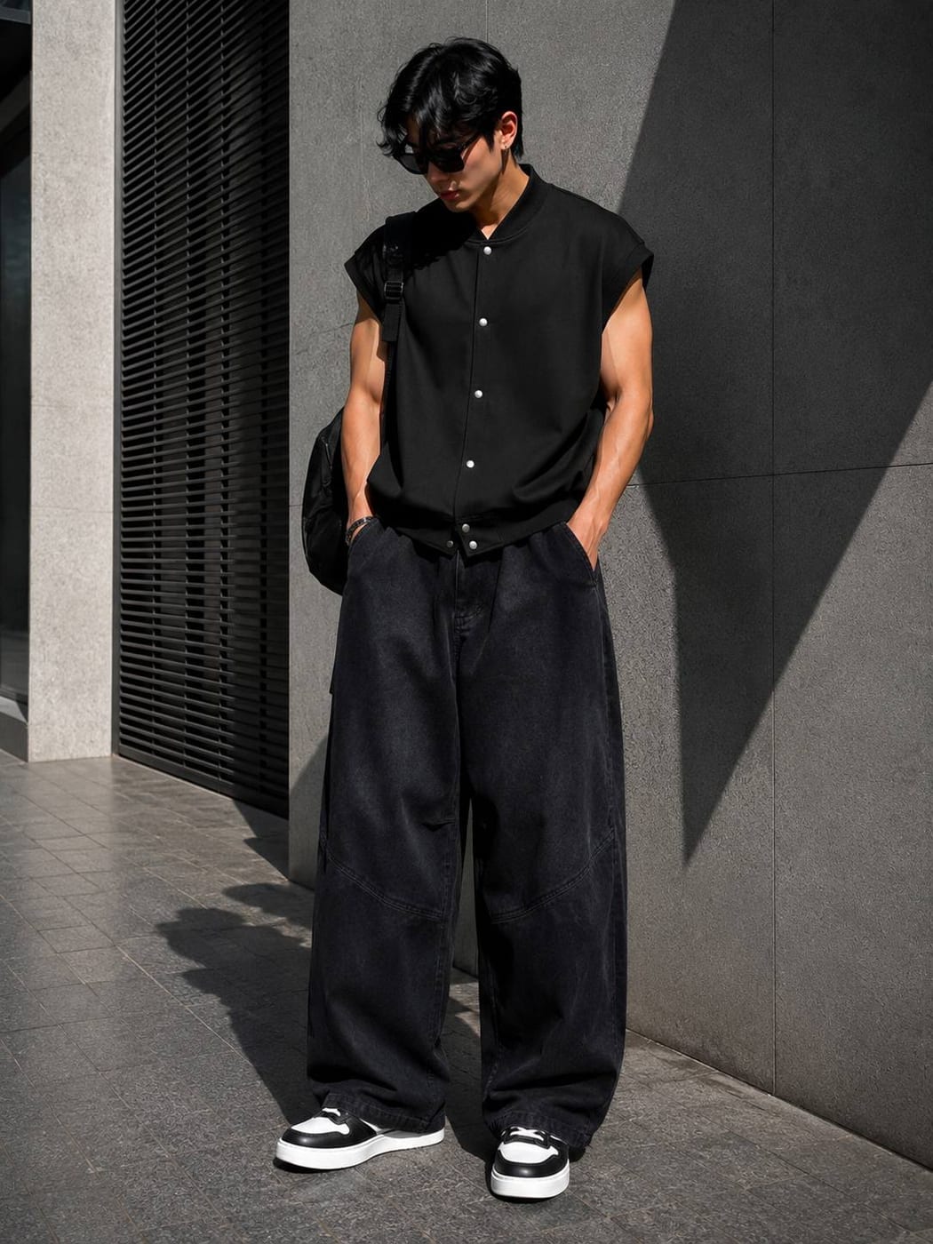 Black Cargo Balloon Trousers in Black