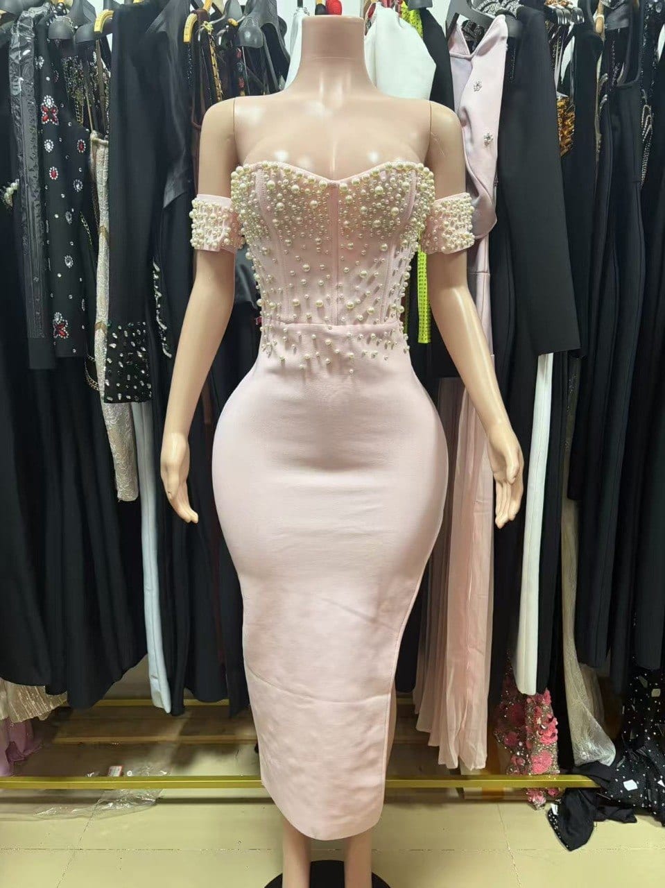 Blush Pearl Corset Dress in Blush