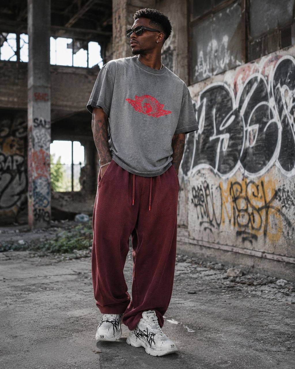Burgundy Wide-Leg Trousers in Burgundy