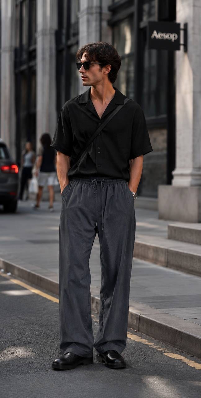 Charcoal Tailored Wide-Leg Trousers in Charcoal