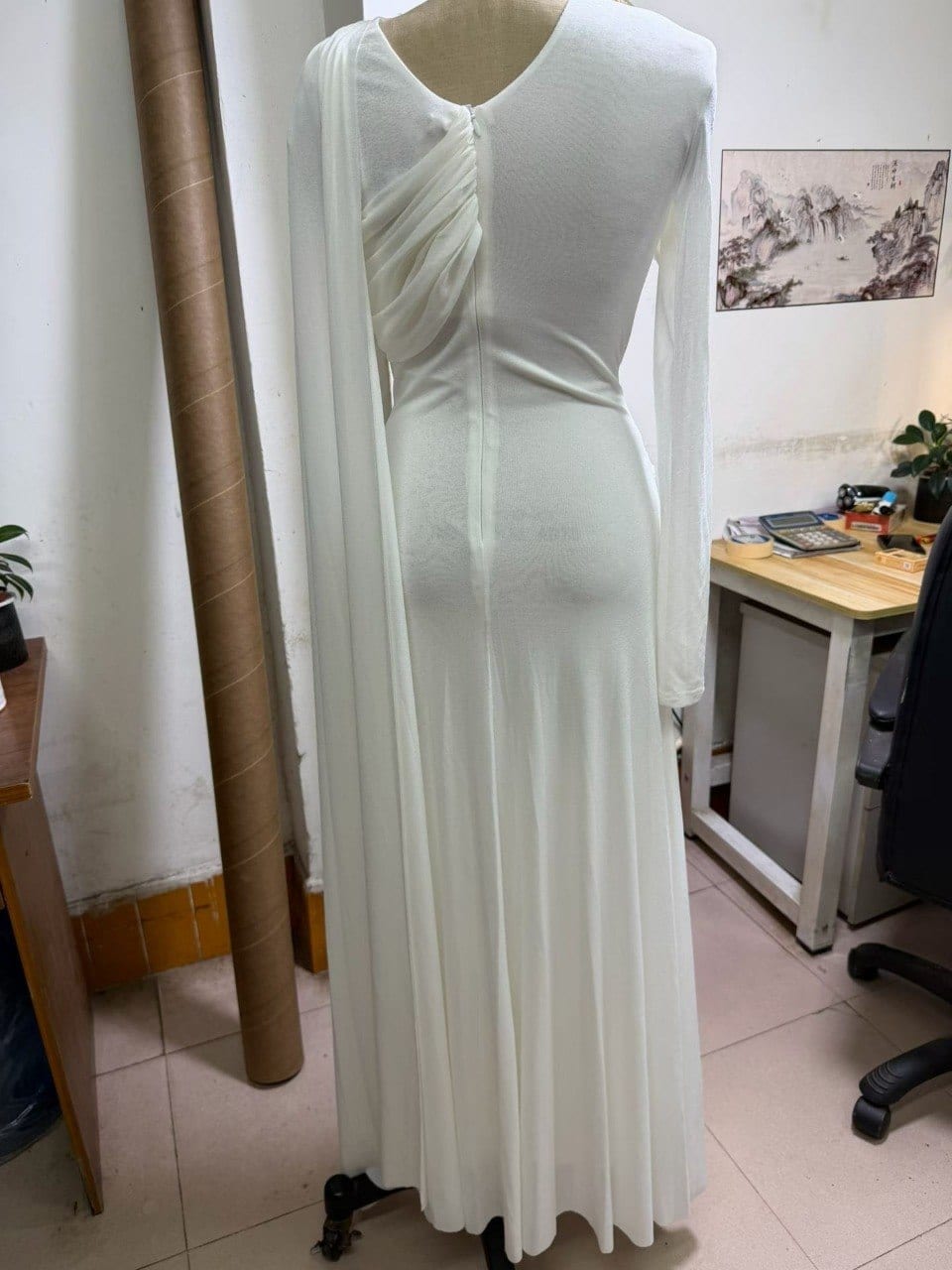 Ivory Draped Cape Gown in Ivory