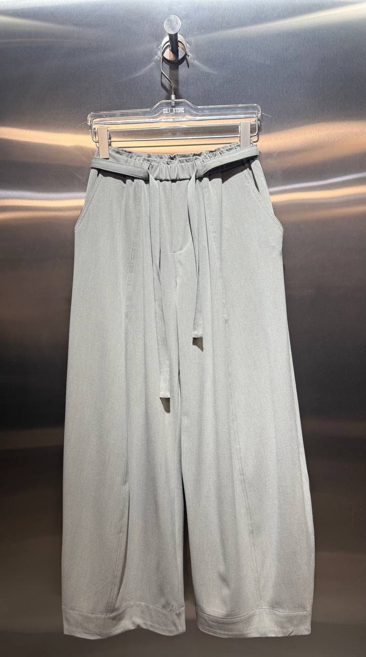 Ivory Tie-Waist Wide-Leg Trousers in Ivory