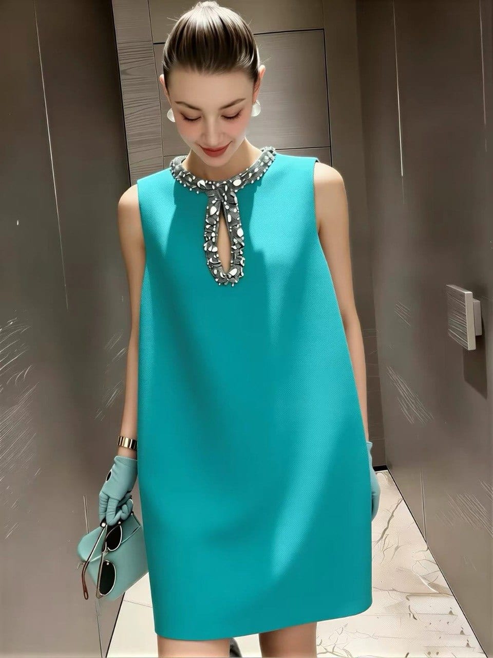 Jewelled Neck Shift Dress — view 1
