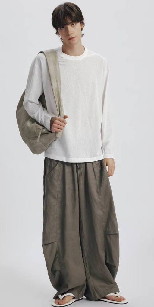 Olive Linen Balloon Trousers in Olive