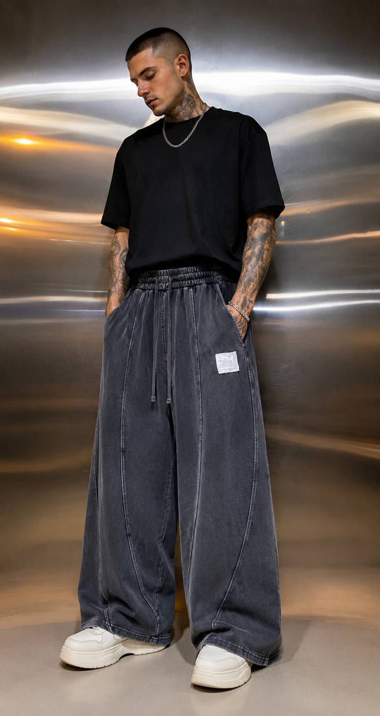 Oversized Wide-Leg Trousers in Slate