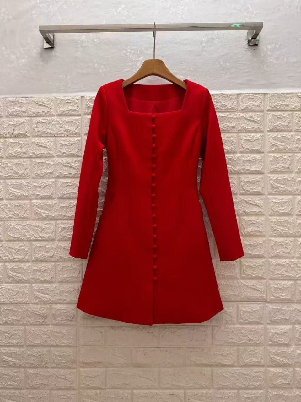 Red Button-Through Midi Dress in Red