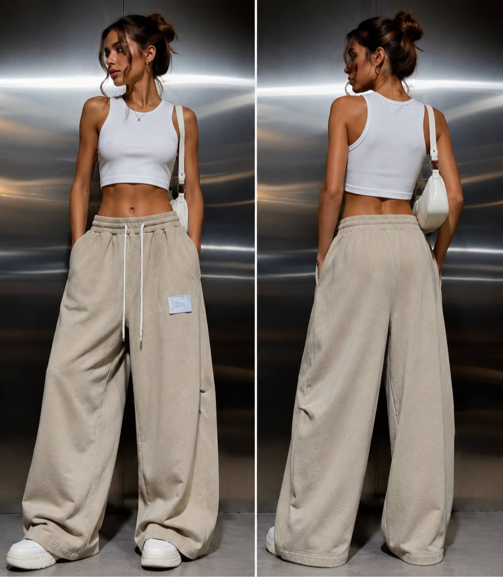 Sand Wide-Leg Trousers in Sand