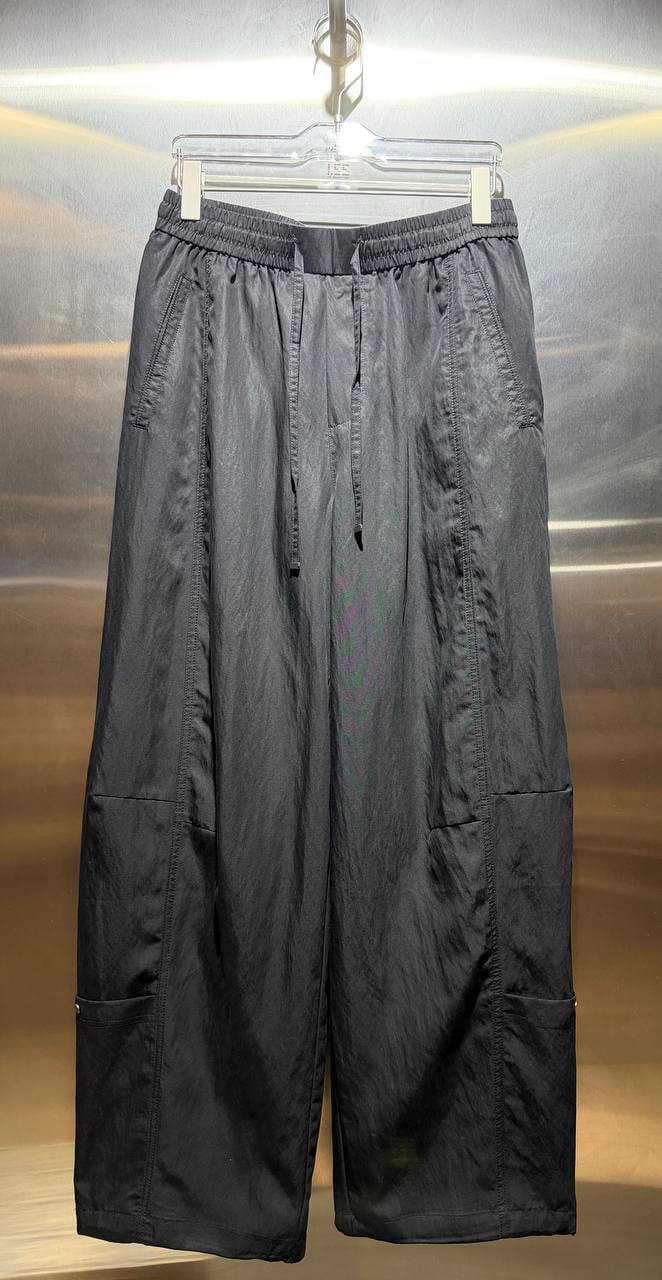Slate Drawstring Wide-Leg Trousers in Slate